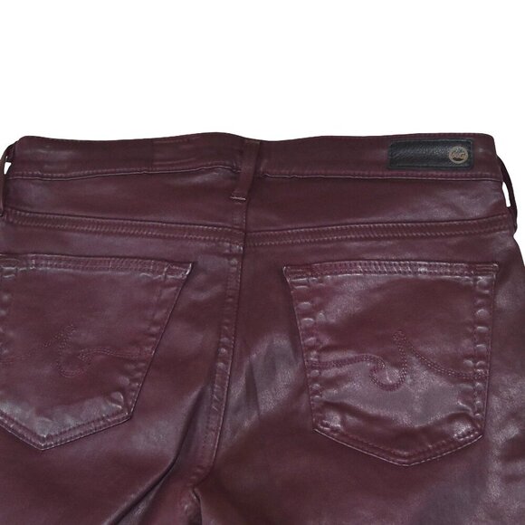 AG Legging Ankle Pants 25R Coated Waxed Jeans Ox Blood Red Skinny Super Sleek - Picture 6 of 10